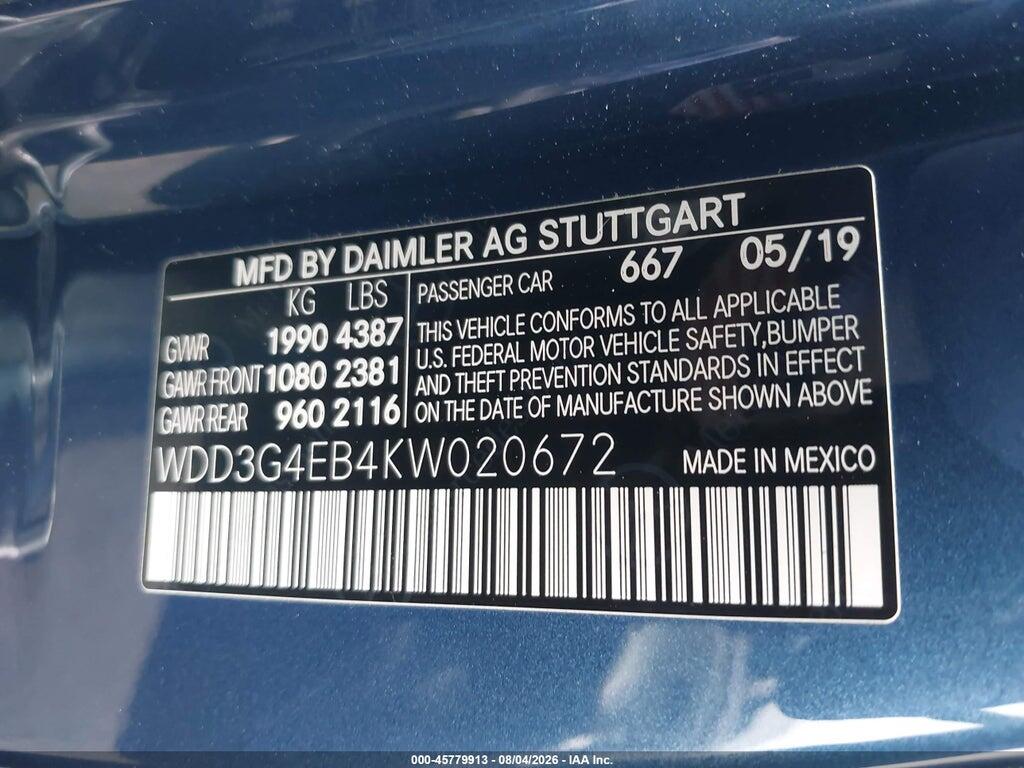 WDD3G4EB4KW020672 2019 MERCEDES-BENZ A 220 photo no. 9