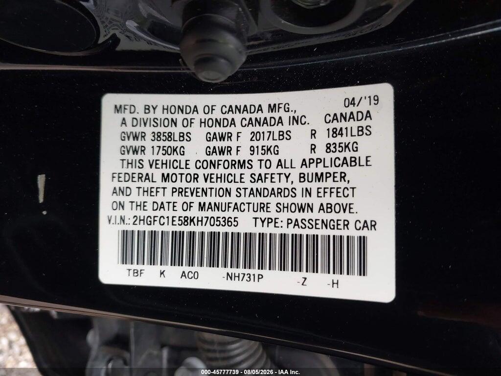 2HGFC1E58KH705365 2019 HONDA CIVIC SI photo no. 9