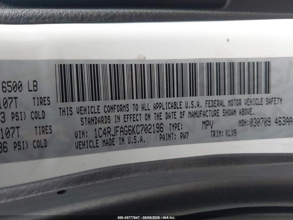 1C4RJFAG6KC702196 2019 JEEP GRAND CHEROKEE photo no. 9