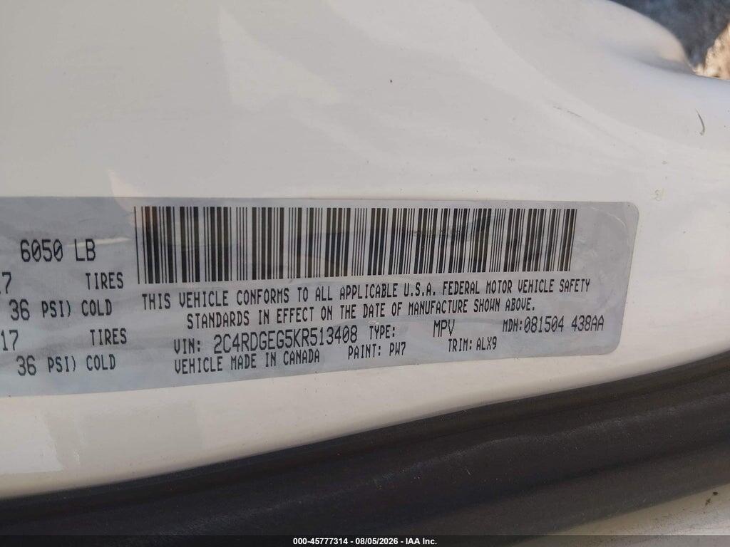 2C4RDGEG5KR513408 2019 DODGE GRAND CARAVAN photo no. 9