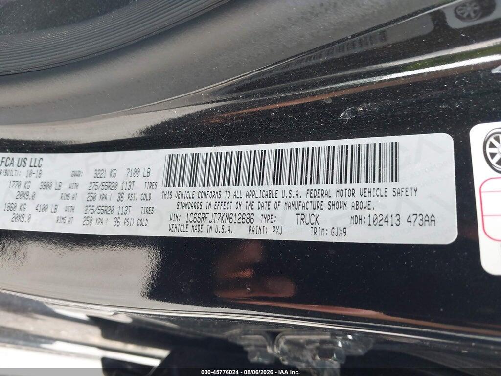 1C6SRFJT7KN612686 2019 RAM 1500 photo no. 9