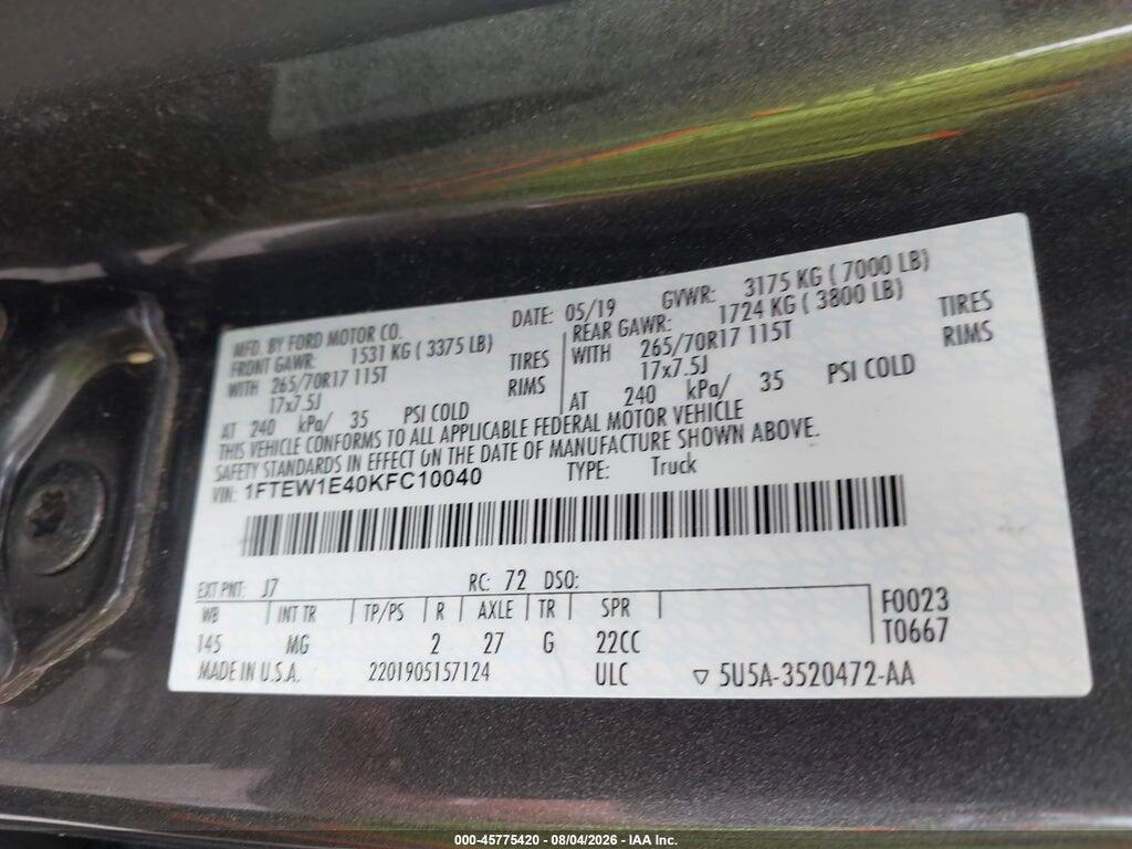 1FTEW1E40KFC10040 2019 FORD F-150 photo no. 9