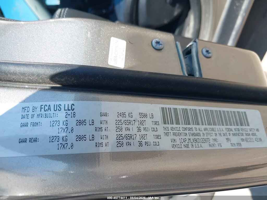 1C4PJMLX9KD122072 2019 JEEP CHEROKEE photo no. 9
