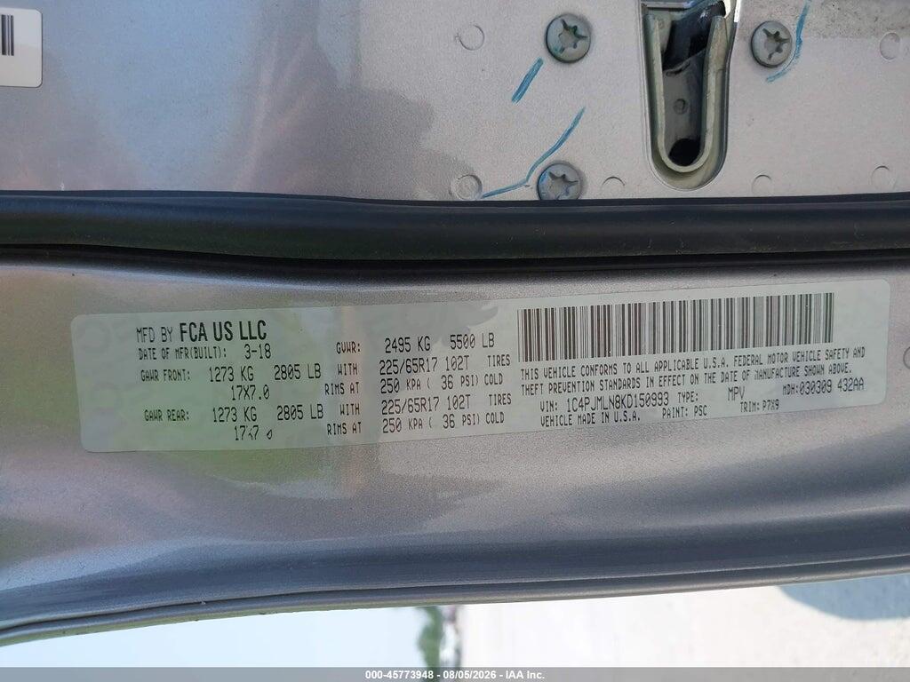 1C4PJMLN8KD150993 2019 JEEP CHEROKEE photo no. 9
