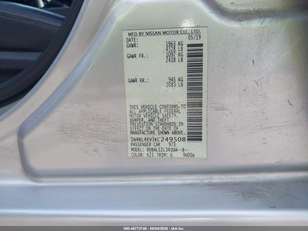 1N4BL4EV3KC249508 2019 NISSAN ALTIMA photo no. 9