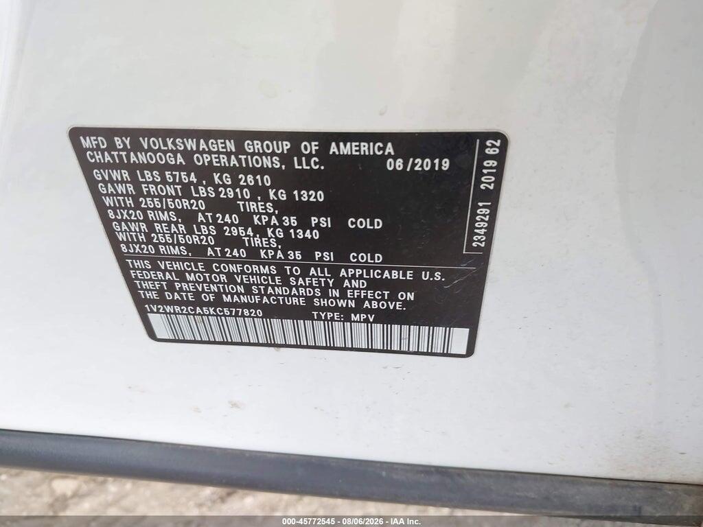 1V2WR2CA5KC577820 2019 VOLKSWAGEN ATLAS photo no. 9