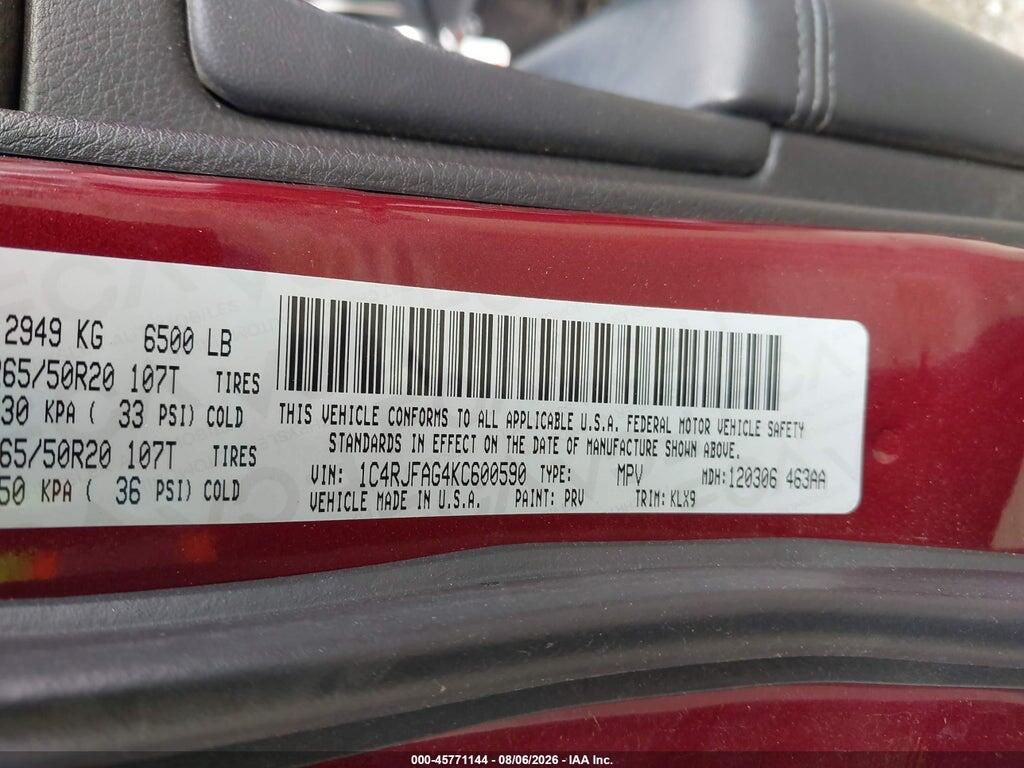 1C4RJFAG4KC600590 2019 JEEP GRAND CHEROKEE photo no. 9