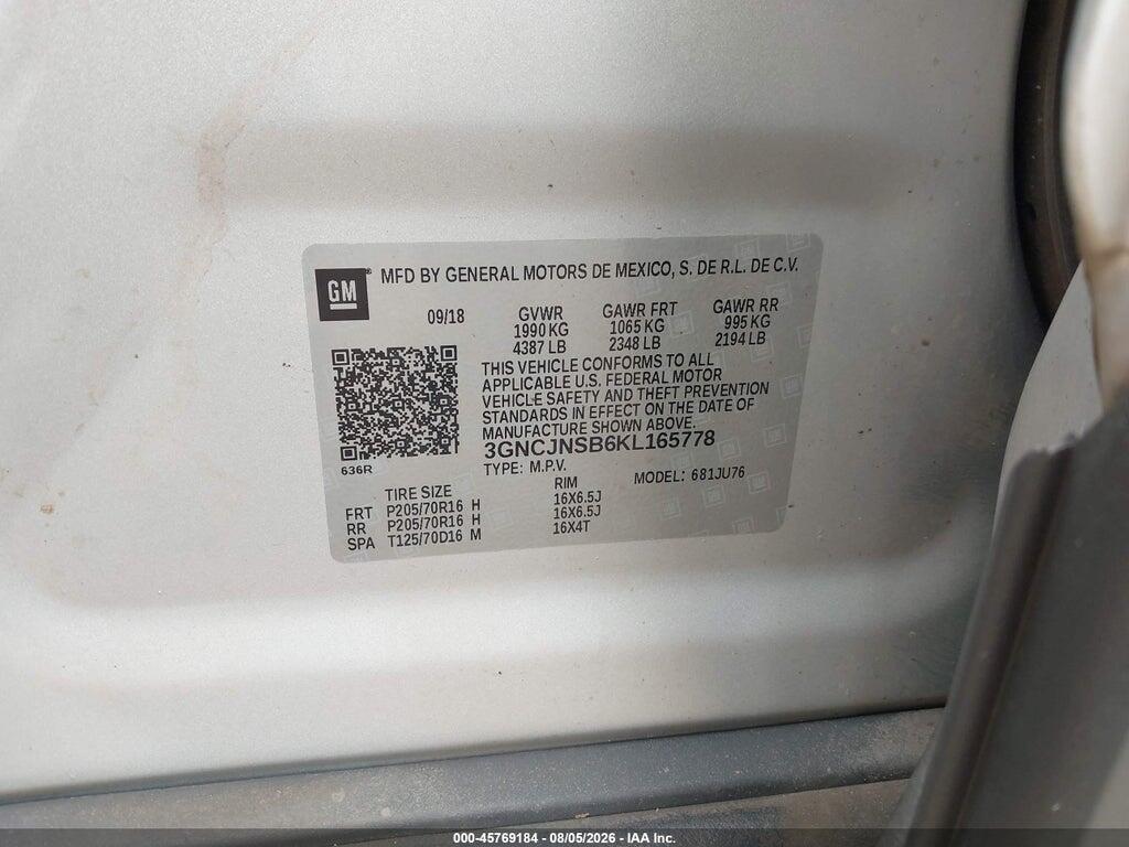 3GNCJNSB6KL165778 2019 CHEVROLET TRAX photo no. 9