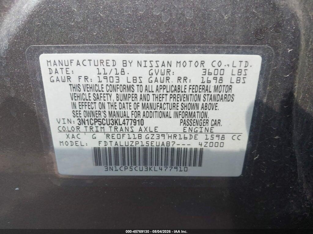 3N1CP5CU3KL477910 2019 NISSAN KICKS photo no. 9