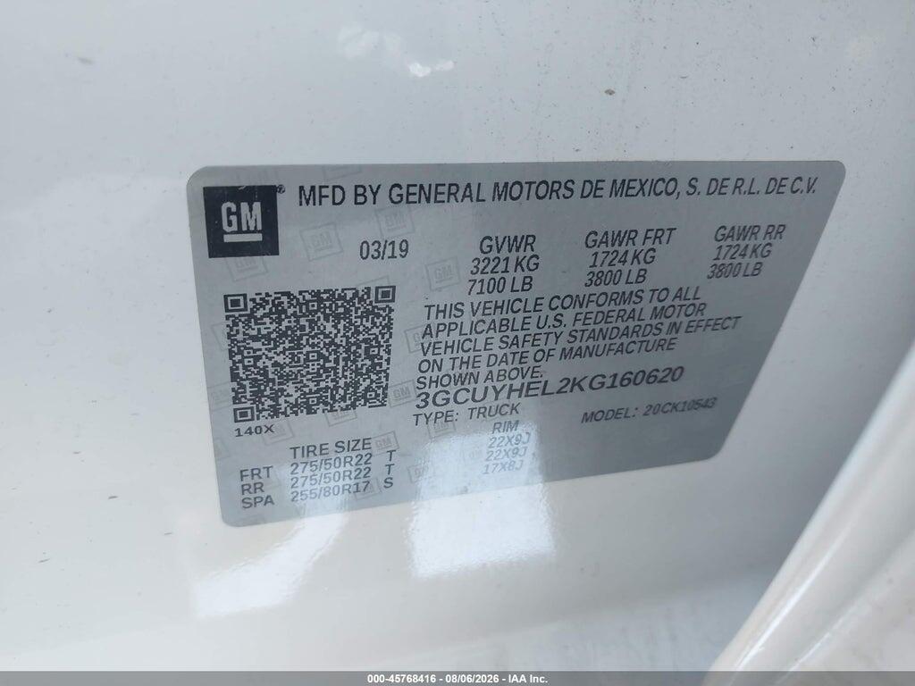 3GCUYHEL2KG160620 2019 CHEVROLET SILVERADO 1500 photo no. 9