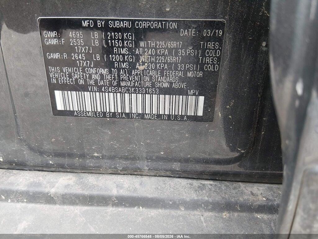 4S4BSABC3K3331653 2019 SUBARU OUTBACK photo no. 9