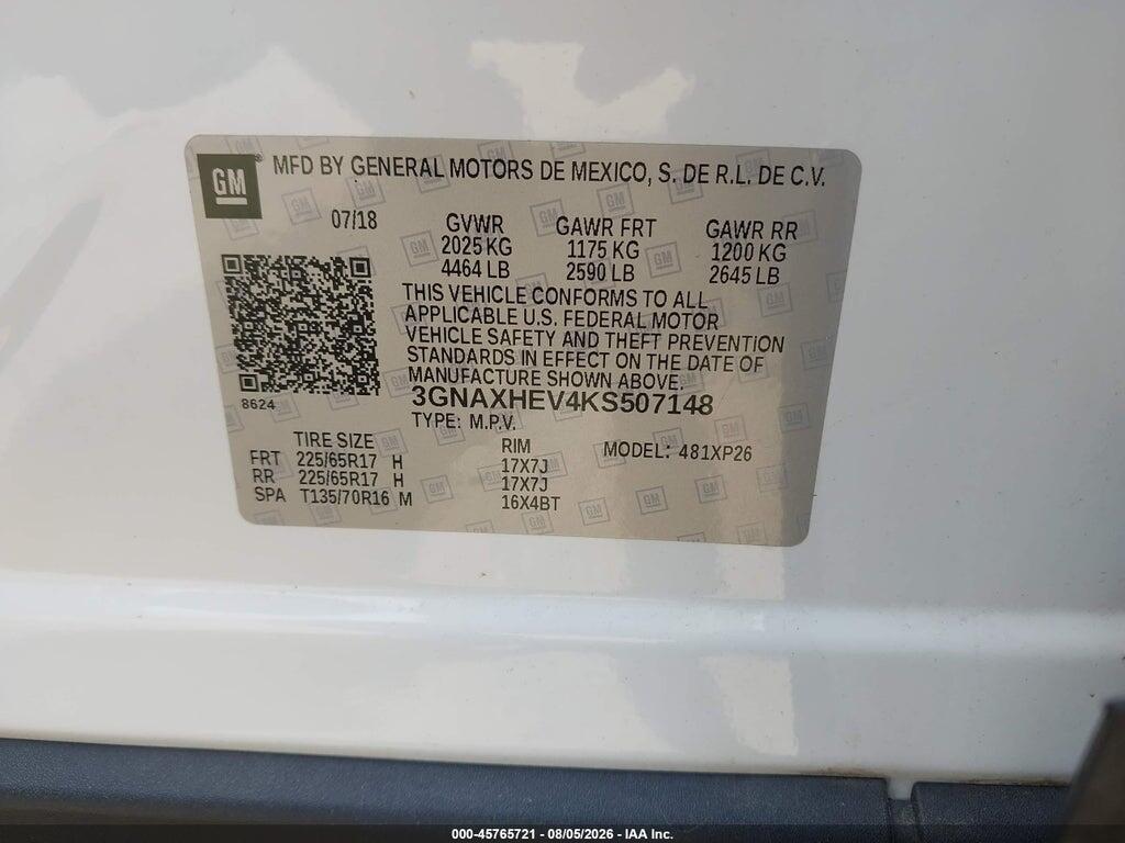 3GNAXHEV4KS507148 2019 CHEVROLET EQUINOX photo no. 9