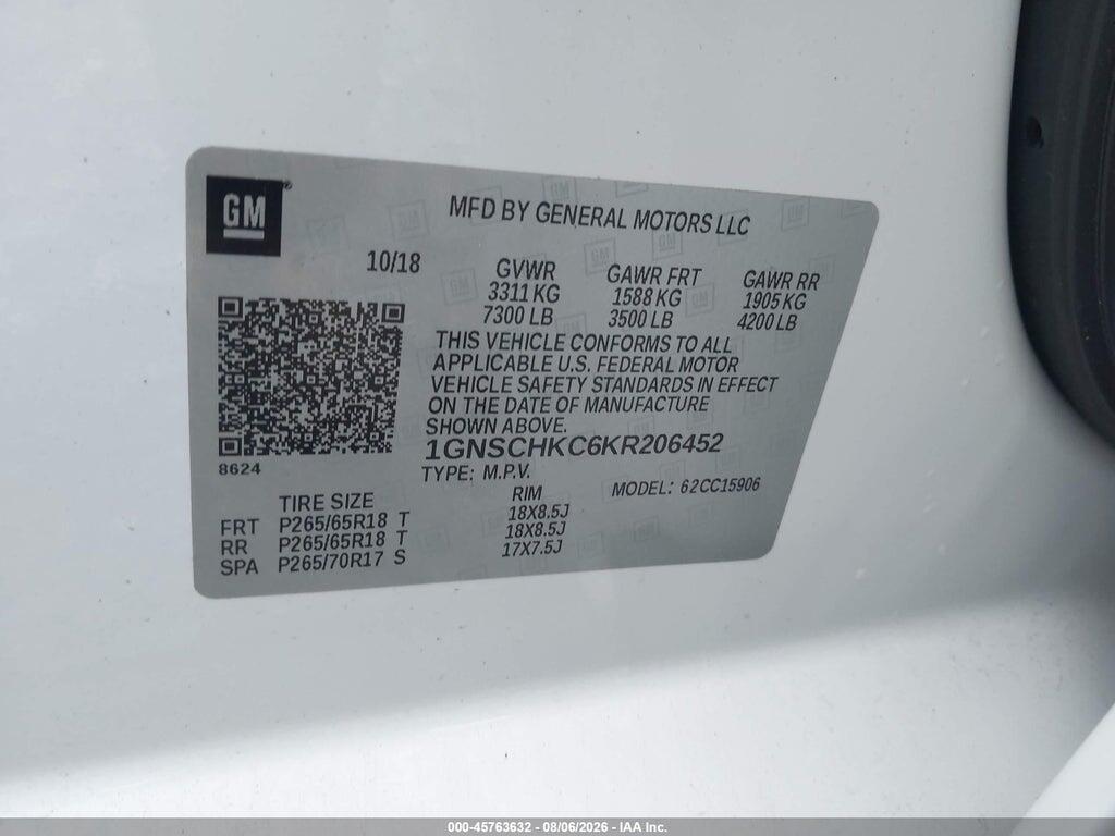 1GNSCHKC6KR206452 2019 CHEVROLET SUBURBAN photo no. 9