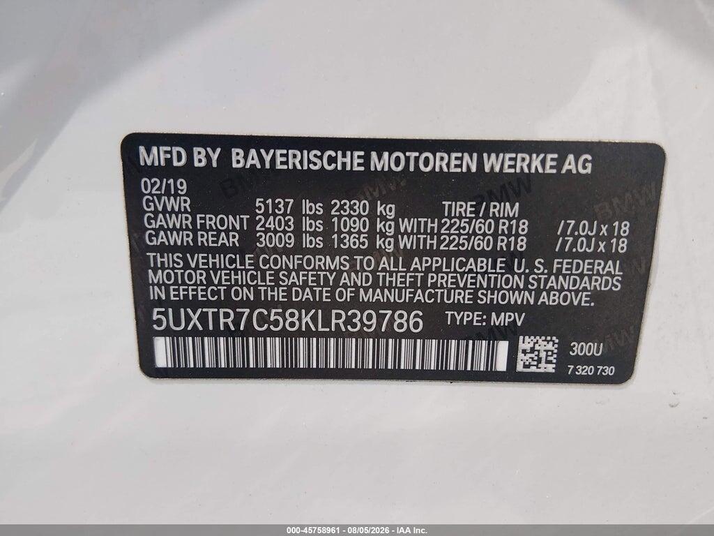 5UXTR7C58KLR39786 2019 BMW X3 photo no. 9