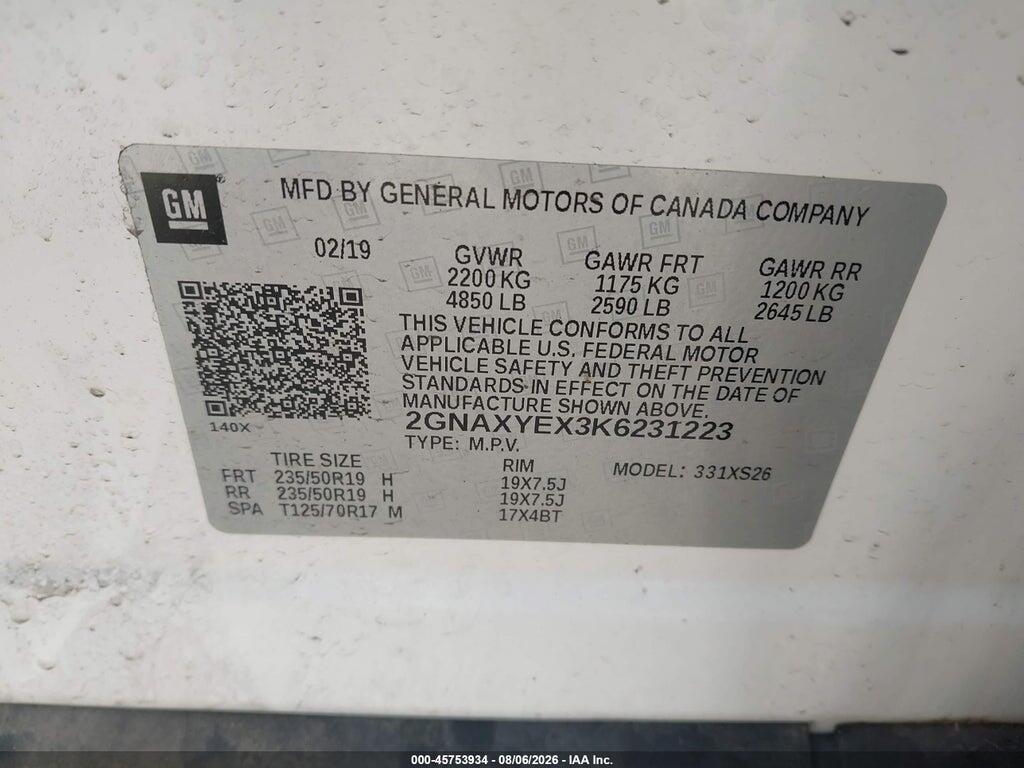 2GNAXYEX3K6231223 2019 CHEVROLET EQUINOX photo no. 9