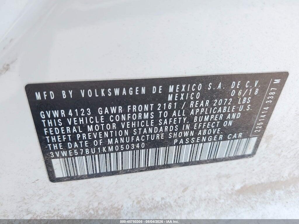 3VWE57BU1KM050340 2019 VOLKSWAGEN JETTA photo no. 9