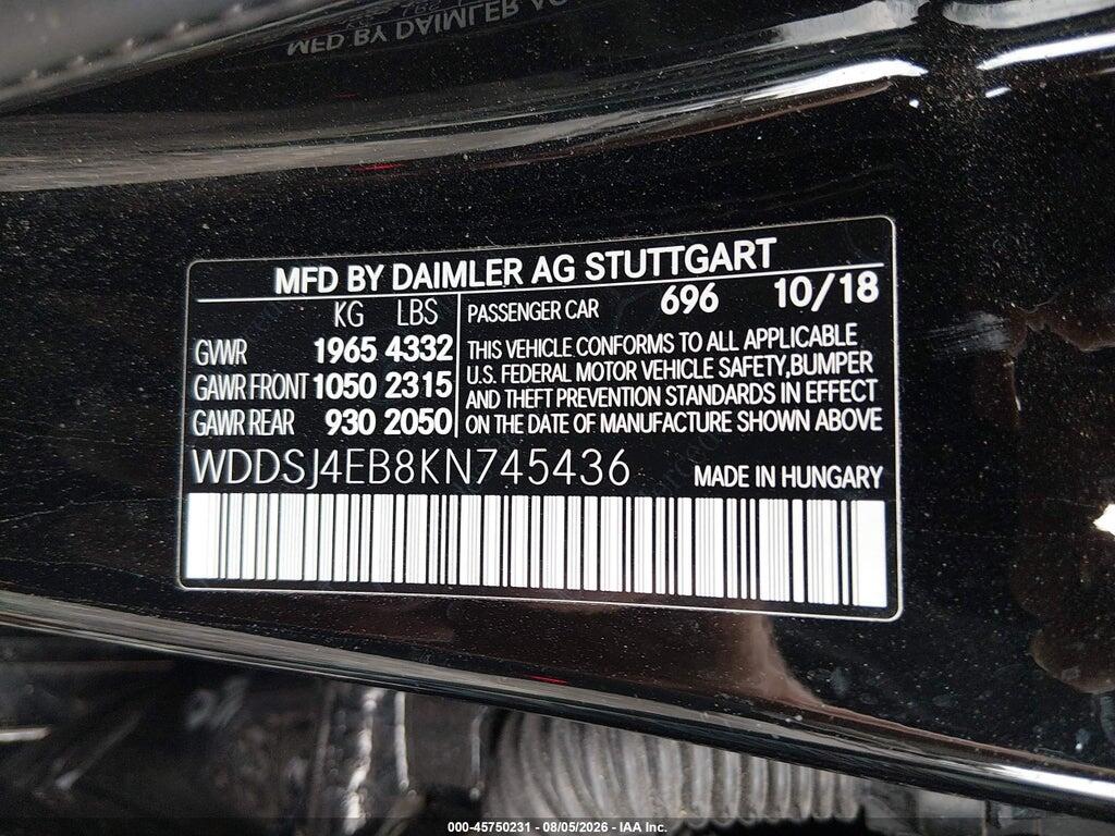 WDDSJ4EB8KN745436 2019 MERCEDES-BENZ CLA 250 photo no. 9