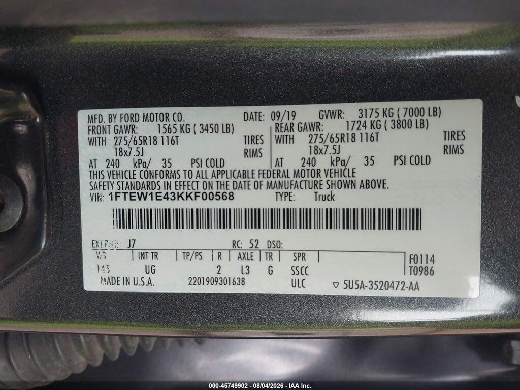 1FTEW1E43KKF00568 2019 FORD F-150 photo no. 9