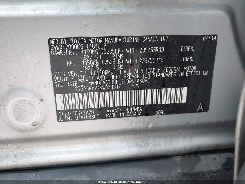 2T3A1RFV4KW070317 2019 TOYOTA RAV4 photo no. 9