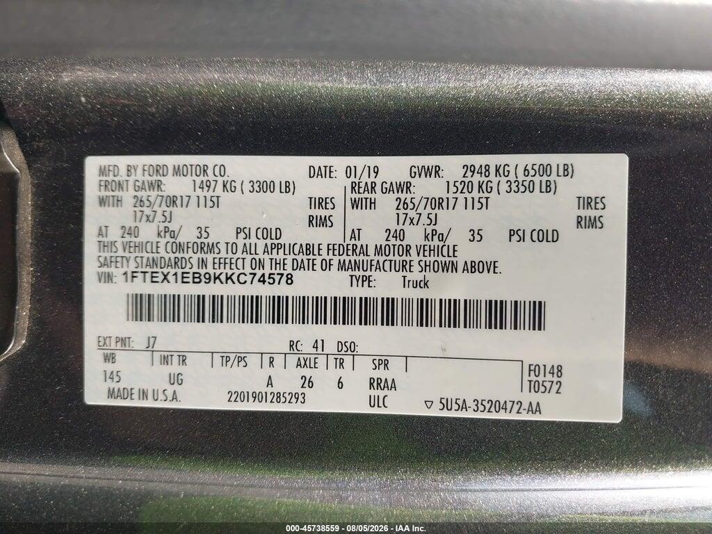 1FTEX1EB9KKC74578 2019 FORD F-150 photo no. 9