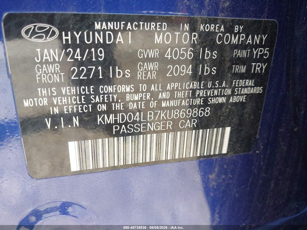 KMHD04LB7KU869868 2019 HYUNDAI ELANTRA photo no. 5