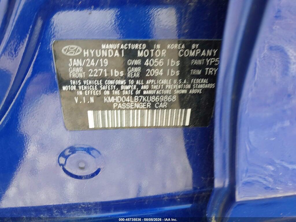 KMHD04LB7KU869868 2019 HYUNDAI ELANTRA photo no. 9