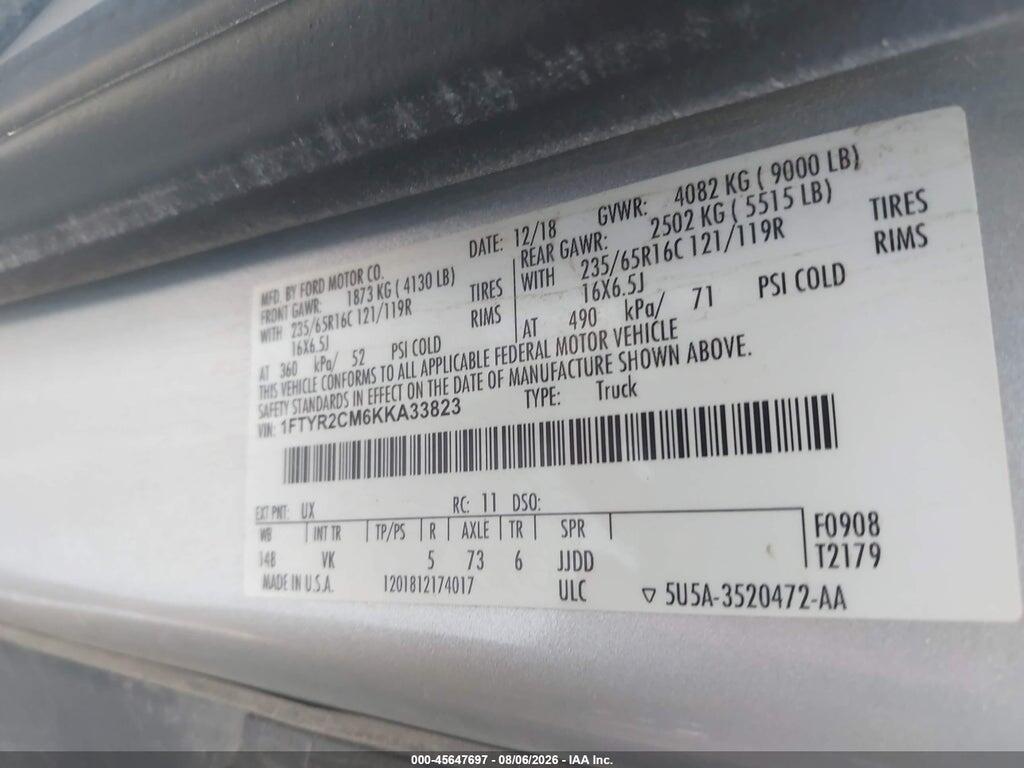1FTYR2CM6KKA33823 2019 FORD TRANSIT-250 photo no. 9