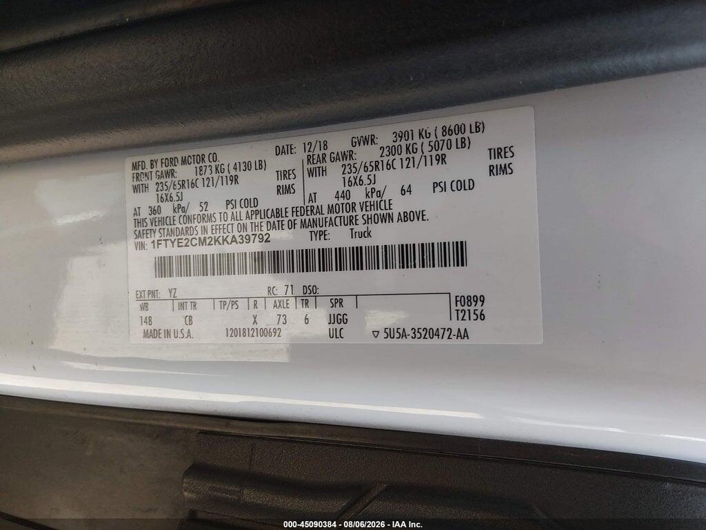 1FTYE2CM2KKA39792 2019 FORD TRANSIT-150 photo no. 9