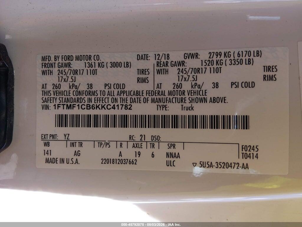 1FTMF1CB6KKC41782 2019 FORD F-150 photo no. 9