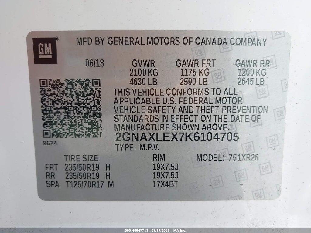 2GNAXLEX7K6104705 2019 CHEVROLET EQUINOX photo no. 9