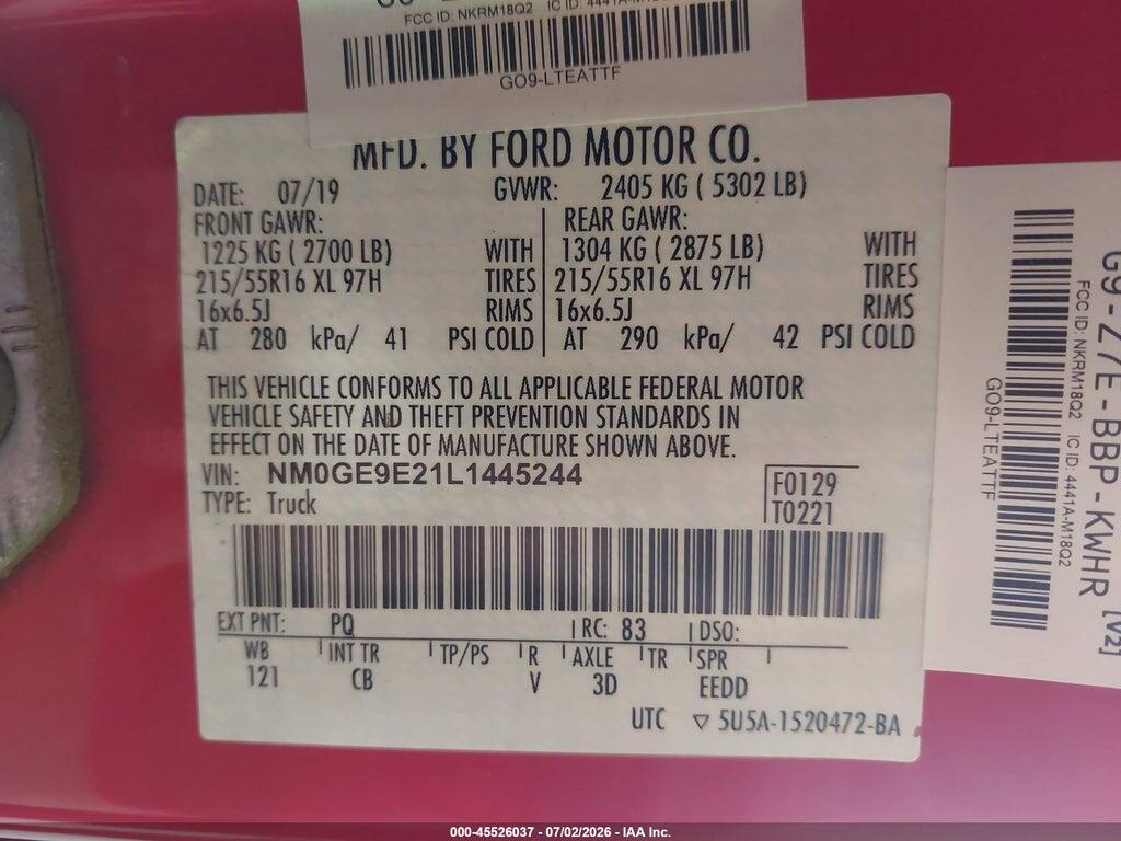 NM0GE9E21L1445244 2020 FORD TRANSIT CONNECT photo no. 9
