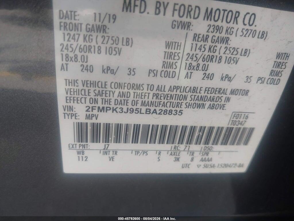 2FMPK3J95LBA28835 2020 FORD EDGE photo no. 9