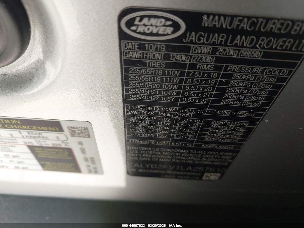 SALYB2FV1LA257610 2020 LAND ROVER RANGE ROVER VELAR photo no. 9