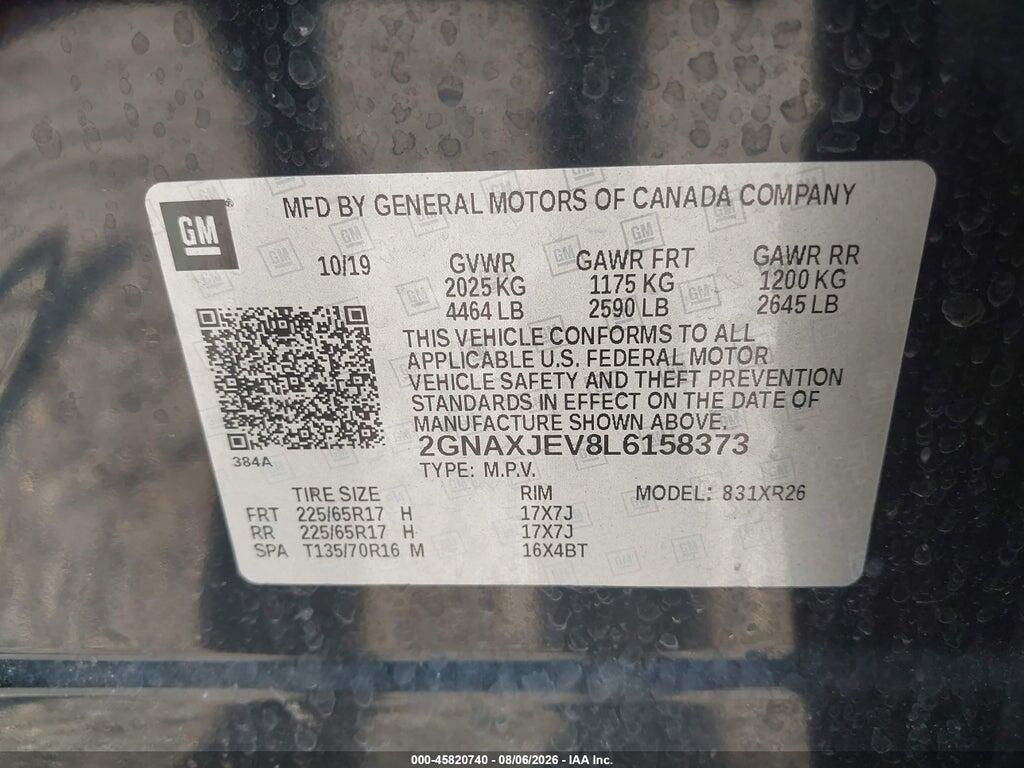 2GNAXJEV8L6158373 2020 CHEVROLET EQUINOX photo no. 9