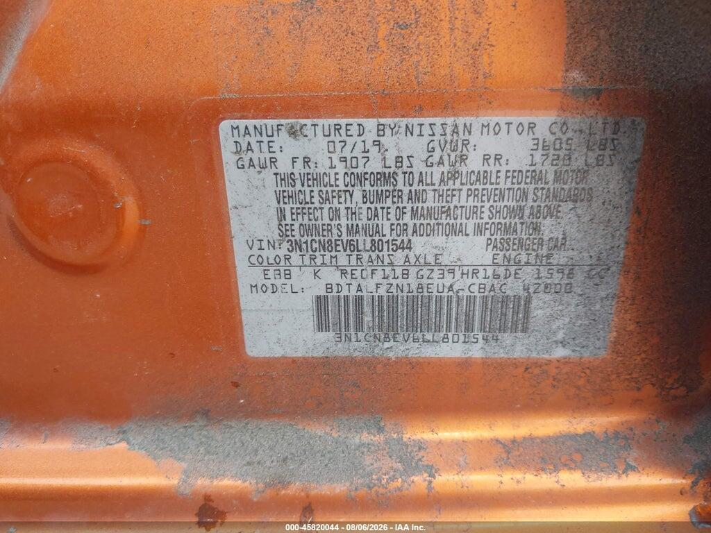 3N1CN8EV6LL801544 2020 NISSAN VERSA photo no. 9