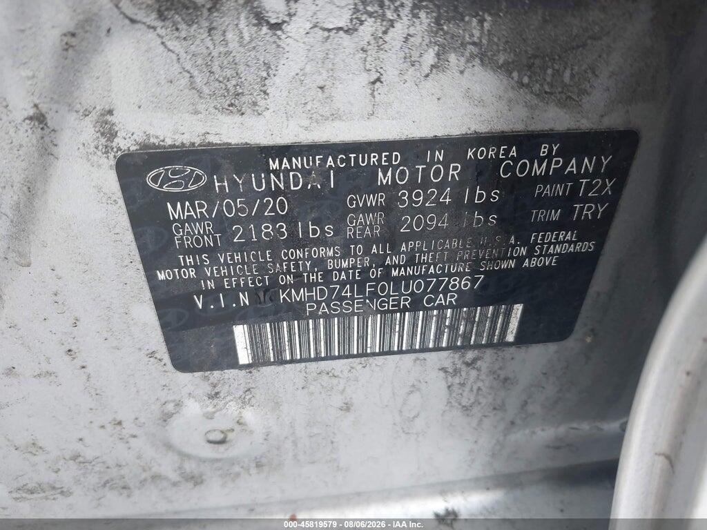 KMHD74LF0LU077867 2020 HYUNDAI ELANTRA photo no. 9