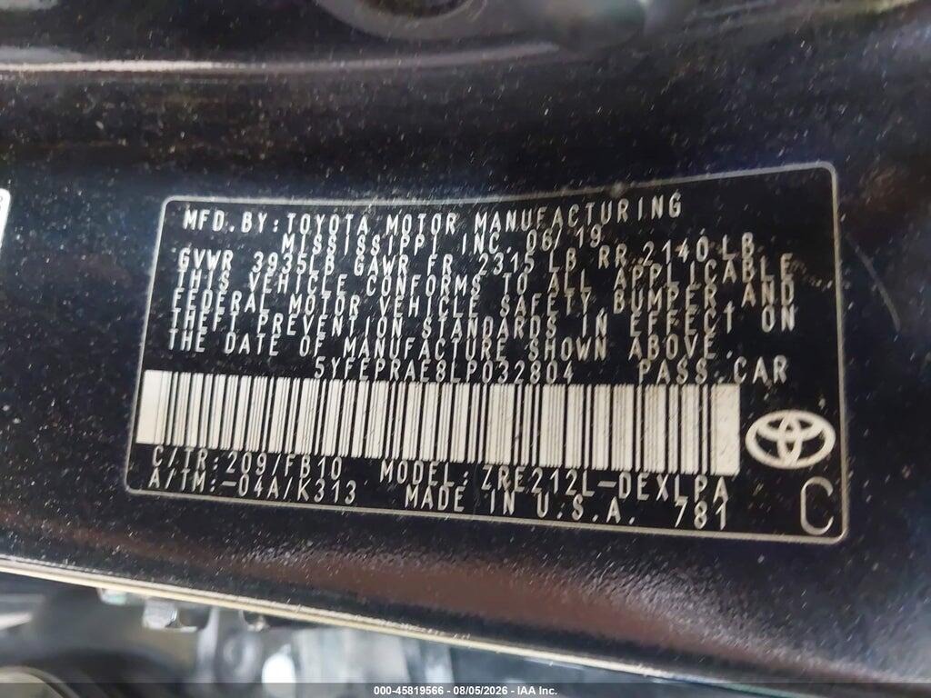 5YFEPRAE8LP032804 2020 TOYOTA COROLLA photo no. 9