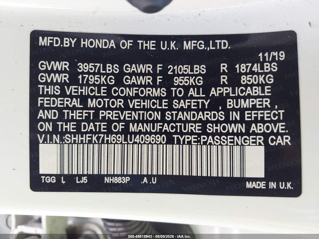 SHHFK7H69LU409690 2020 HONDA CIVIC photo no. 9