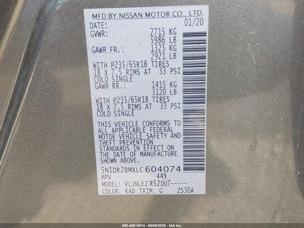 5N1DR2BMXLC604074 2020 NISSAN PATHFINDER photo no. 9