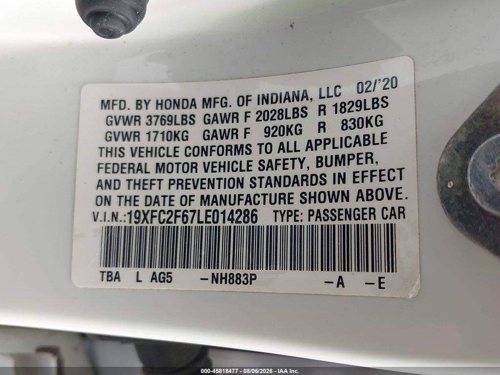19XFC2F67LE014286 2020 HONDA CIVIC photo no. 9