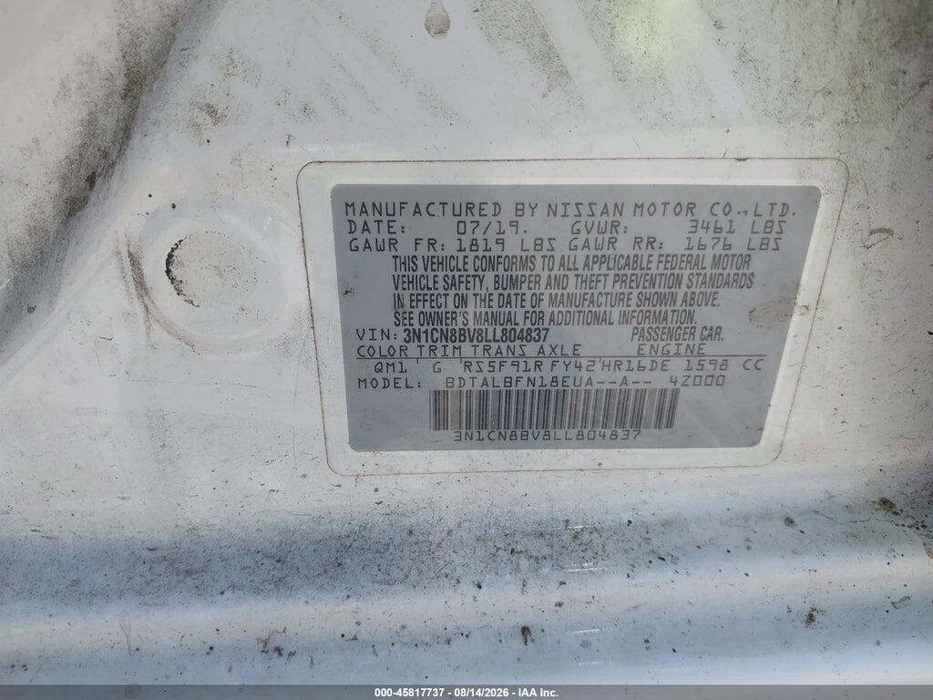 3N1CN8BV8LL804837 2020 NISSAN VERSA photo no. 9