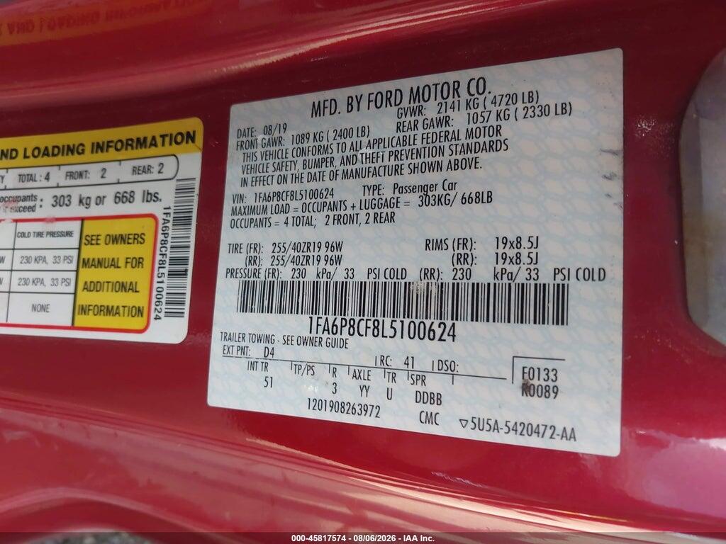 1FA6P8CF8L5100624 2020 FORD MUSTANG photo no. 9