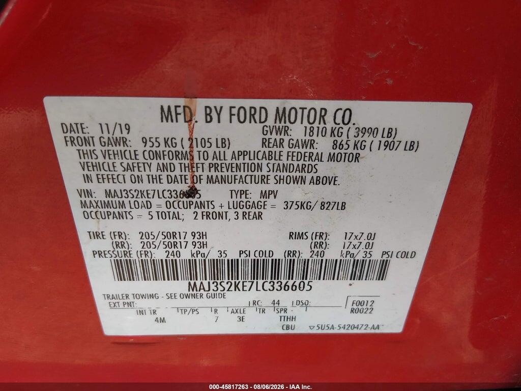 MAJ3S2KE7LC336605 2020 FORD ECOSPORT photo no. 9