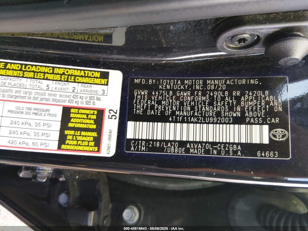 4T1F11AK2LU992003 2020 TOYOTA CAMRY photo no. 9