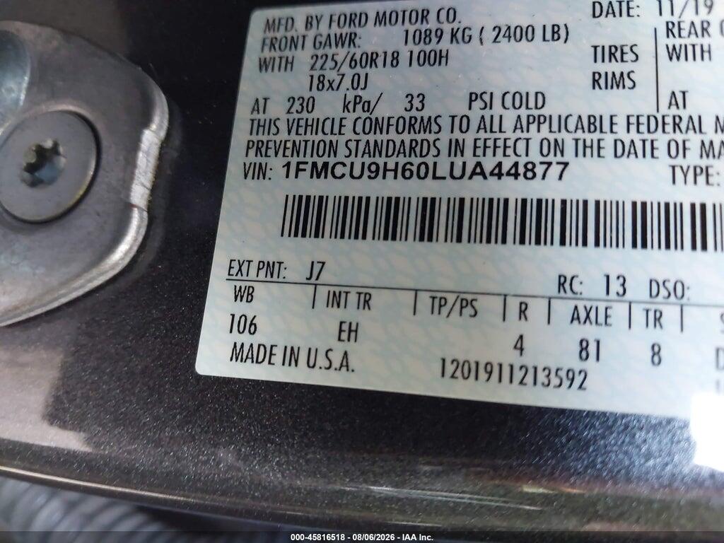 1FMCU9H60LUA44877 2020 FORD ESCAPE photo no. 9
