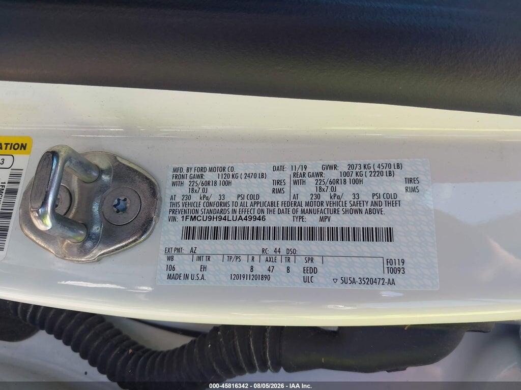 1FMCU9H94LUA49946 2020 FORD ESCAPE photo no. 9