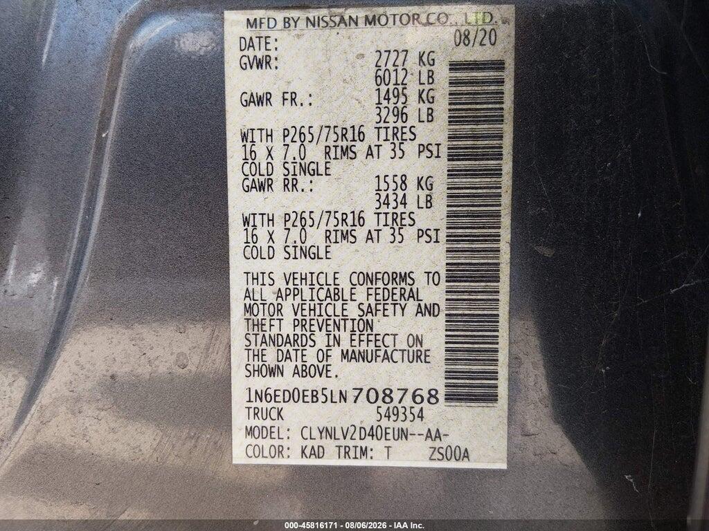 1N6ED0EB5LN708768 2020 NISSAN FRONTIER photo no. 9