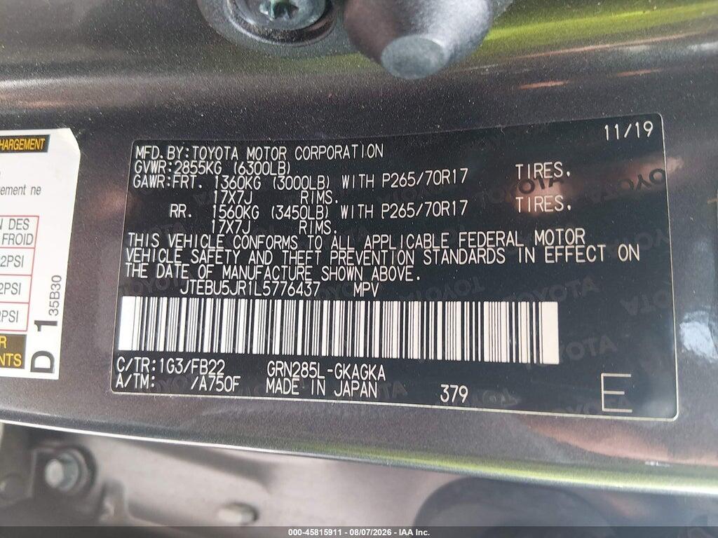 JTEBU5JR1L5776437 2020 TOYOTA 4RUNNER photo no. 9