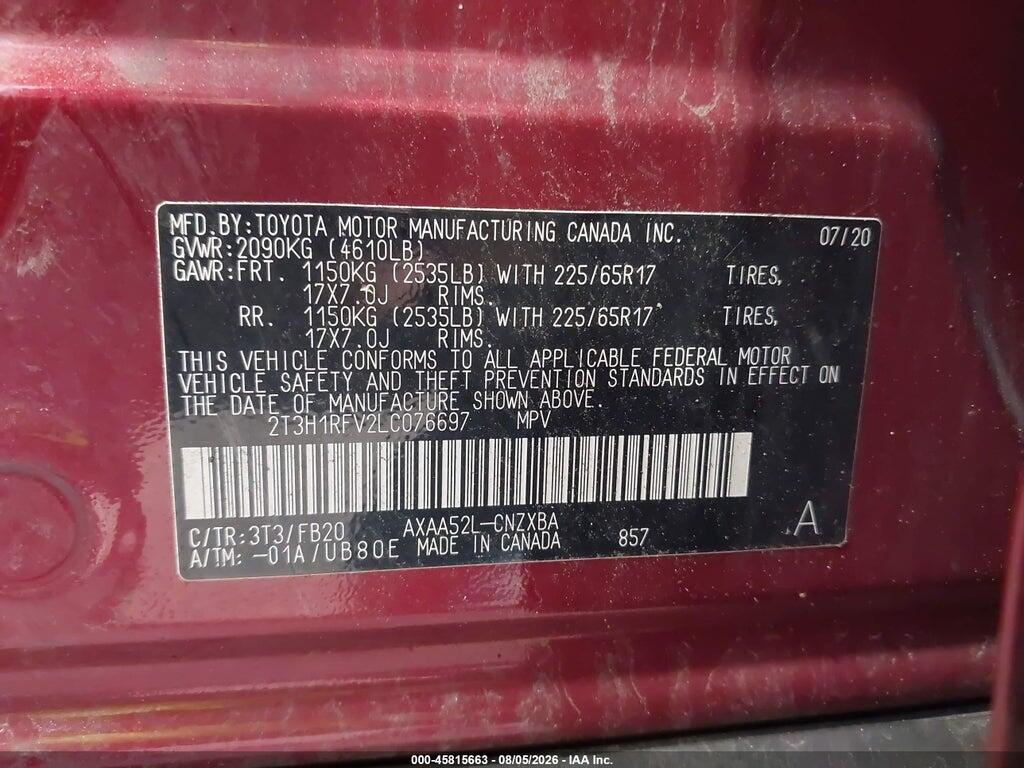 2T3H1RFV2LC076697 2020 TOYOTA RAV4 photo no. 9