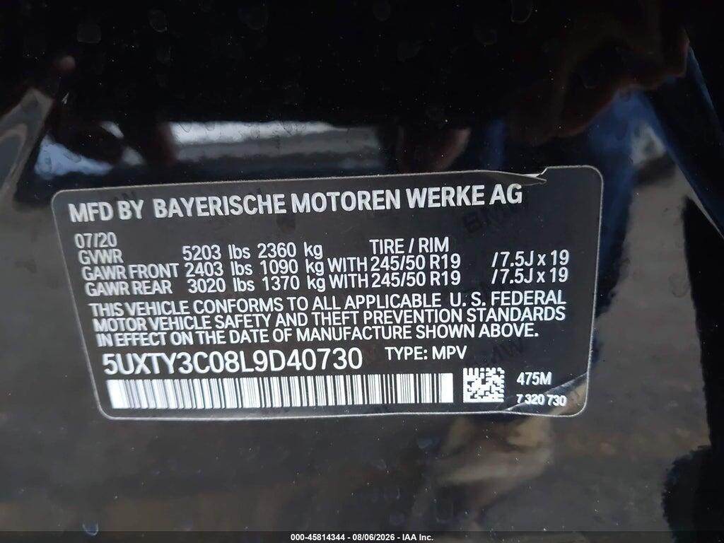 5UXTY3C08L9D40730 2020 BMW X3 photo no. 9